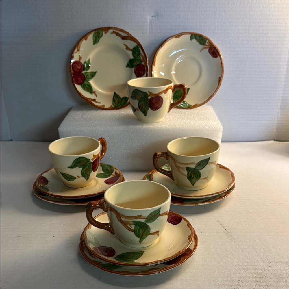 Floral Ceramic Tea Set - Cream and Brown